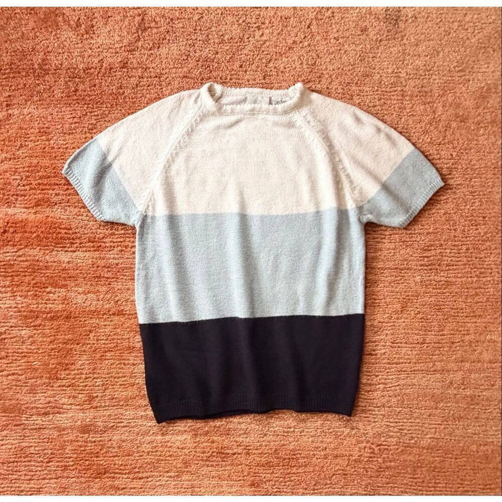 Bobbie Brooks Colorblock Knit Sweater Size S Ivory Blue Navy
